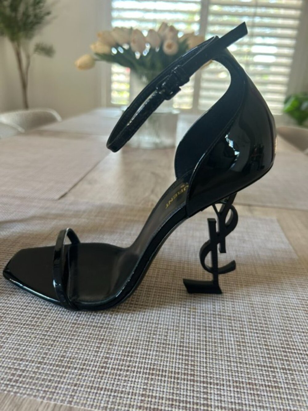 St Laurent Paris Black opym open toed sandals